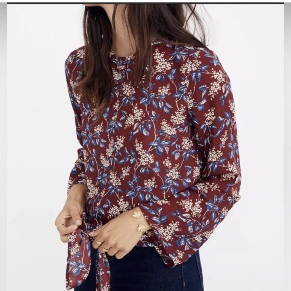 MADEWELL FLORAL TIE FRONT PULL OVER TOP